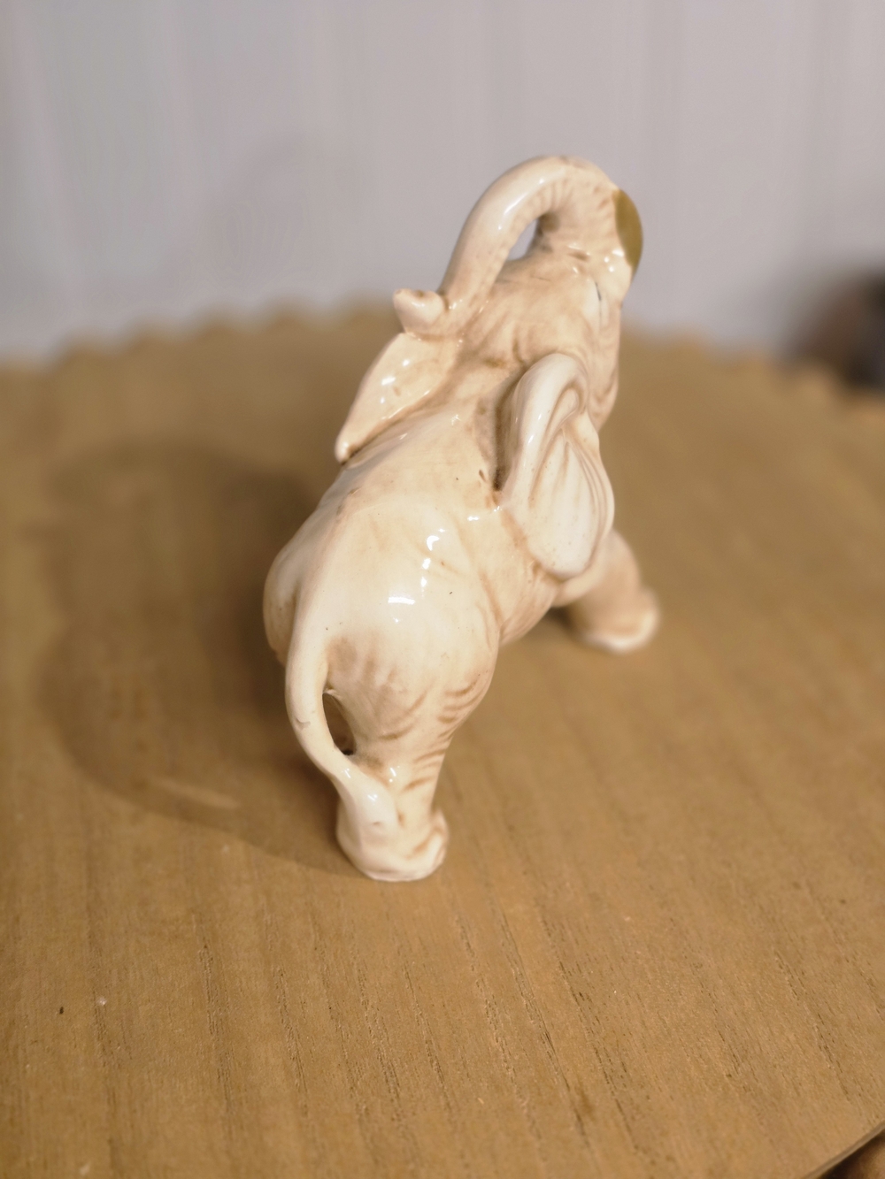 Glossy Cream Ceramic Elephant Figurine for Home Decor